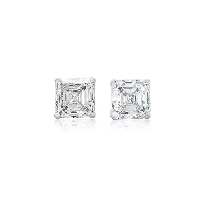 women's earrings fashionable simplicity -4.88 Cttw Asscher Cut Diamond 14K White Gold Stud Earrings