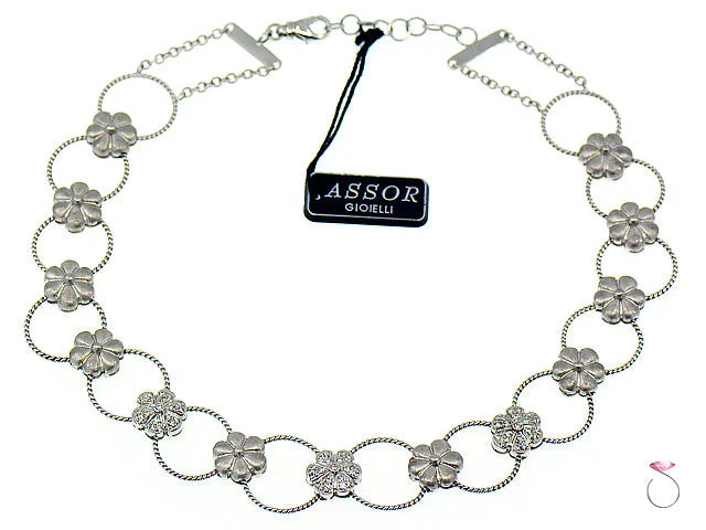 women's necklaces with mixed metals -Diamond Flower Design Choker Necklace 18k Gold, 0.70 ctw. By Assor Gioielli