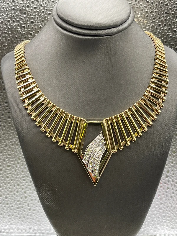 women's necklaces waterproof jewelry -Ladies 14 Karat Yellow Gold Cleopatra Style Diamond Necklace