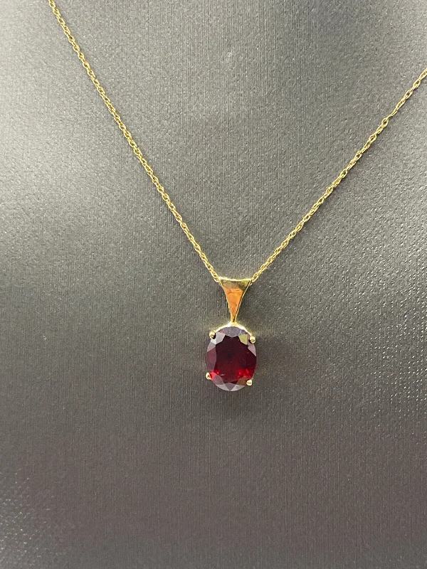 women's necklaces handmade design -Ladies 14 Karat Solid Yellow Gold Garnet Necklace