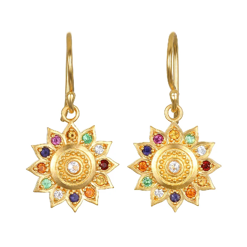 women's earrings vintage style -Vibrant Self Multi Stone Lotus Earrings