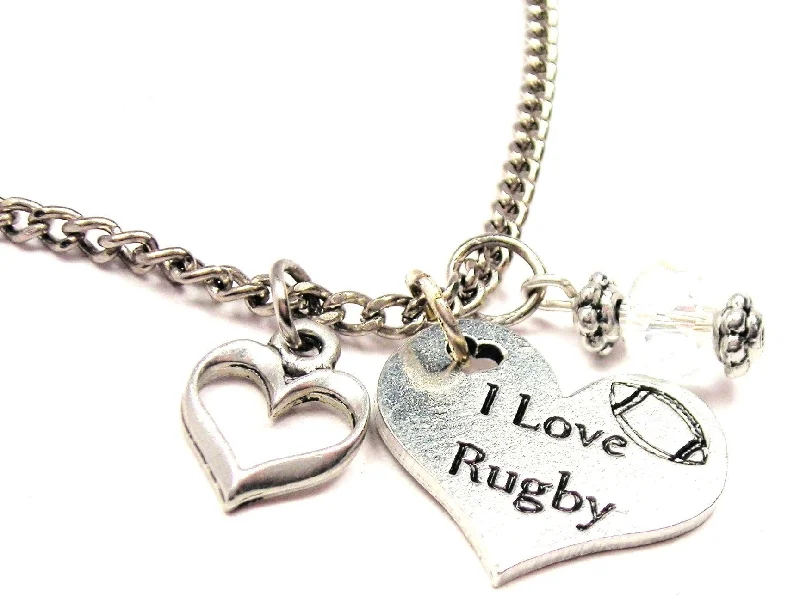 women's necklaces choker style -I Love Rugby Heart And Crystal Necklace