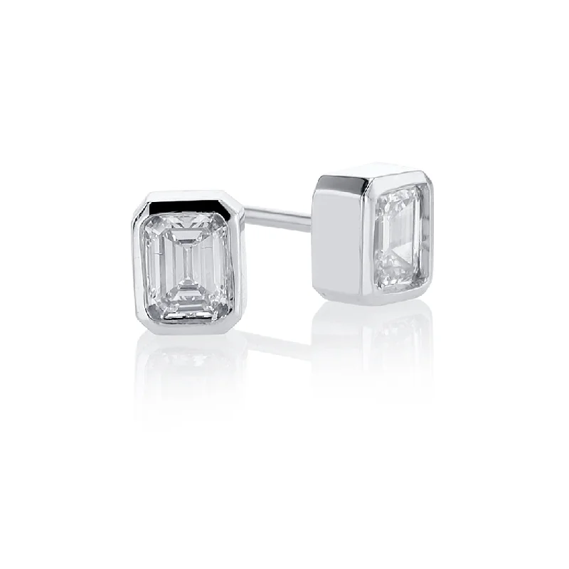 women's earrings sapphire -0.47 CT Emerald Cut Diamond 14K White Gold Ear Studs