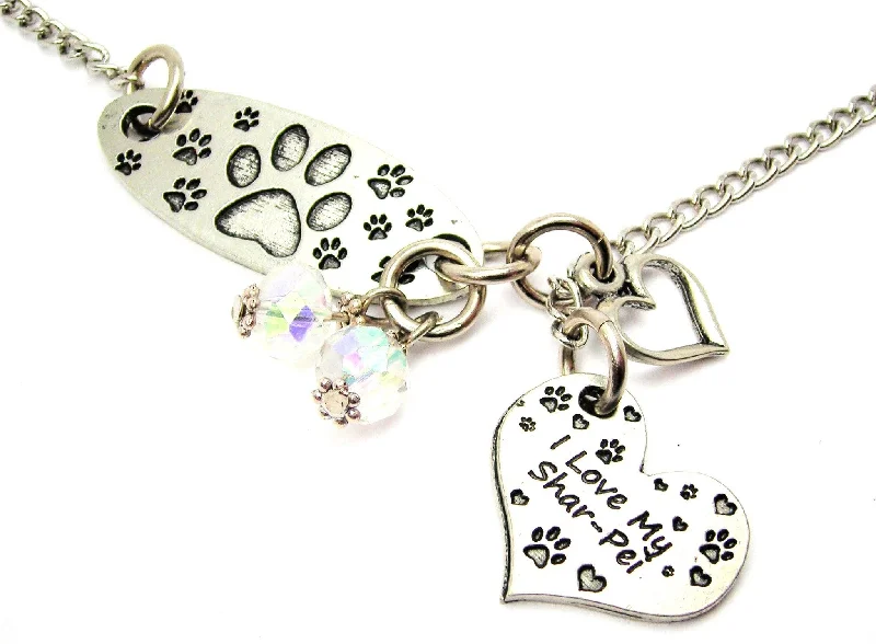 women's necklaces star pendant -Paw Prints All Over And I Love My Shar-Pei Heart Lariat Necklace