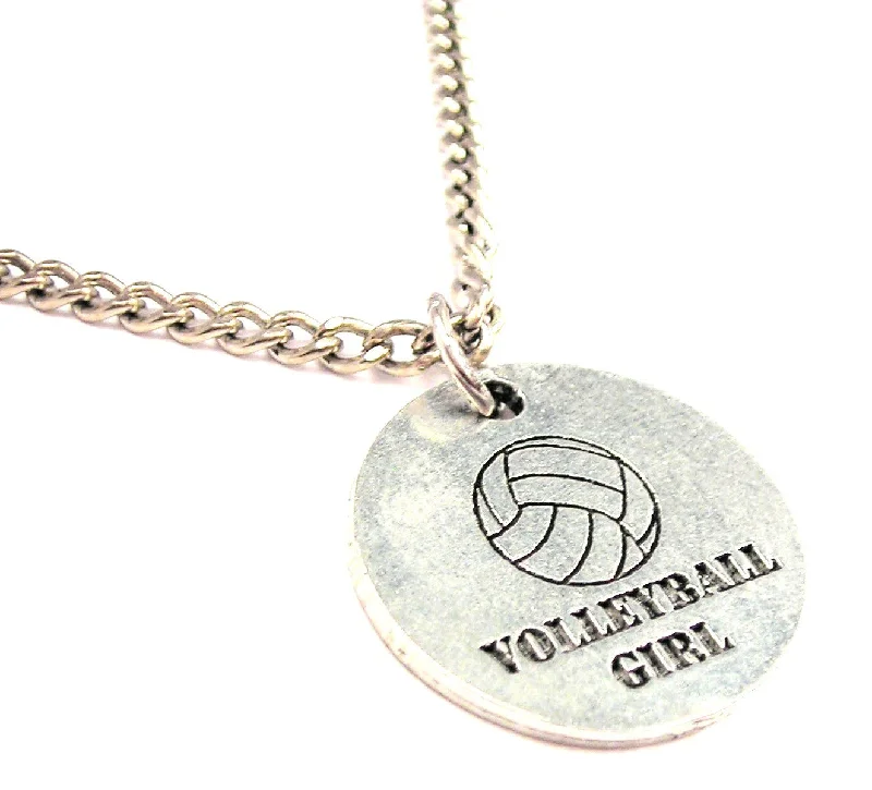 women's necklaces designer brand -Volleyball Girl Circle Single Charm Necklace