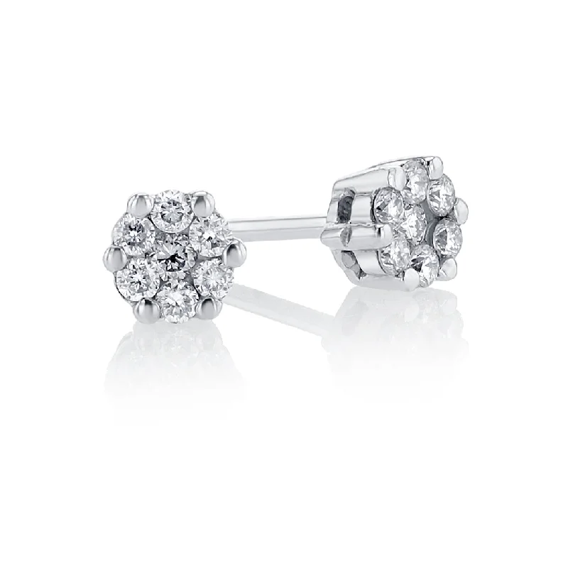 women's earrings glowing elegance -0.20 Cttw Round Diamond Flower 18K White Gold Stud Earrings