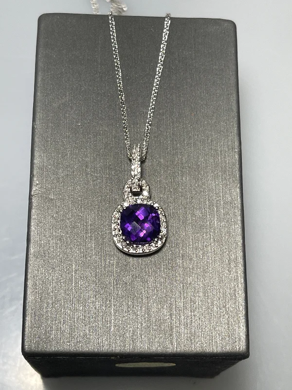 women's necklaces zodiac sign -10 Karat White Gold Asher Cut Amethyst Necklace