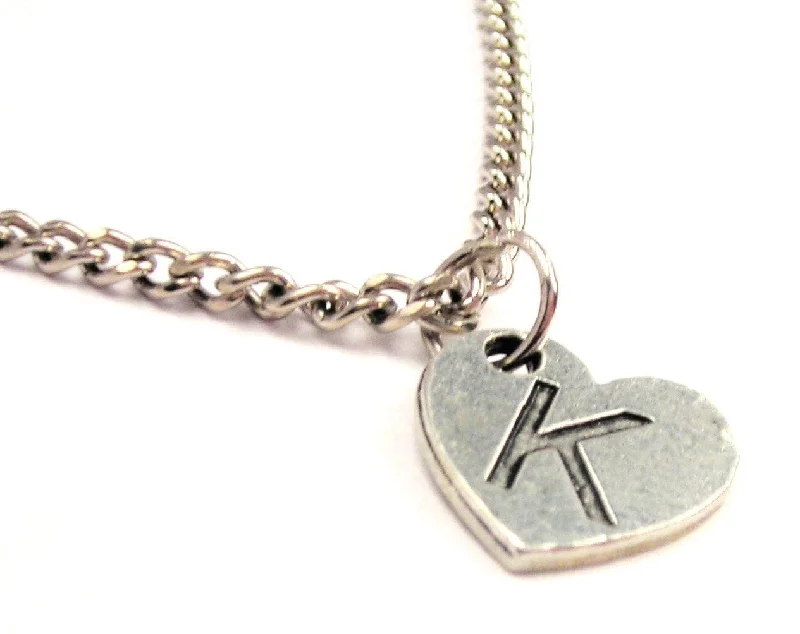 women's necklaces adjustable length -Heart Shaped Initial K Single Charm Necklace