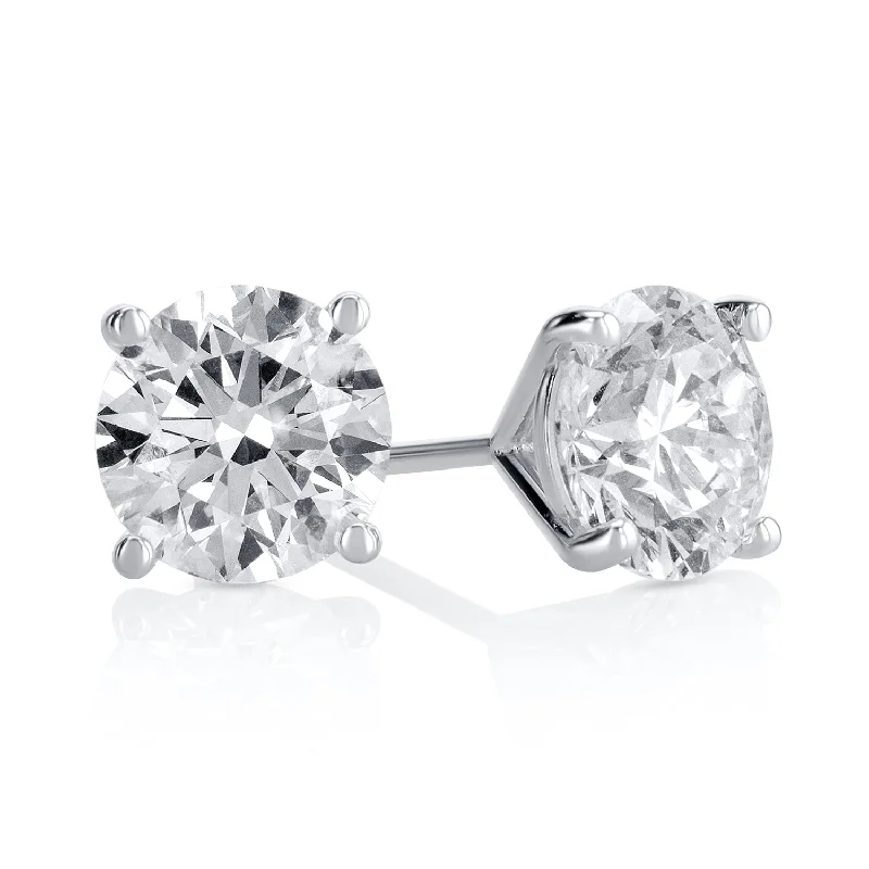 women's earrings modern and sleek -2.47 Carat Round Lab Grown Diamond Ear Studs set in 14K White Gold (4 Prong Setting)