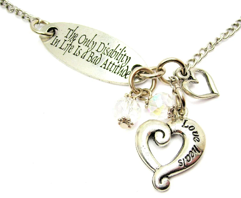 women's necklaces bar pendant -The Only Disability In Life Is A Bad Attitude And Love Heals Lariat Necklace