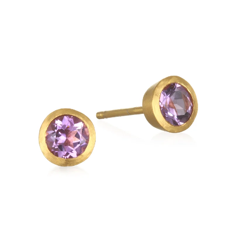 women's earrings delicate and dainty -Sacred Awareness Amethyst Stud Earrings