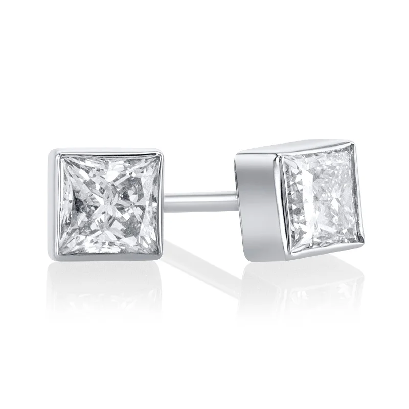 women's earrings fashionable simplicity -0.64 Carat Bezel Lab Grown Diamond Studs in 14K White Gold