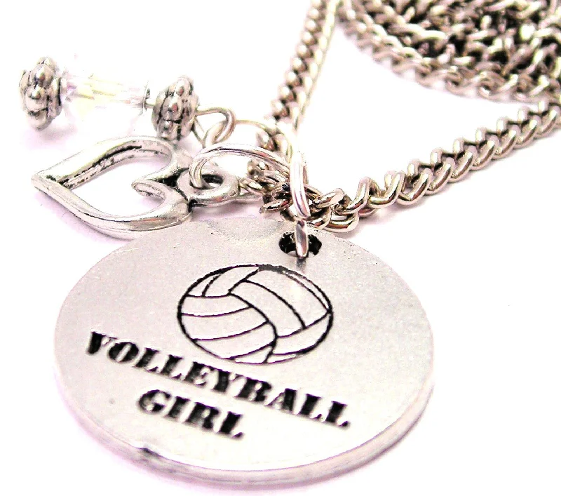 women's necklaces classic style -Volleyball Girl Heart And Crystal Necklace