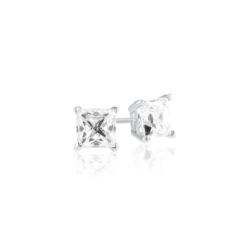 women's earrings huggie earrings -14K White Gold 1.01 CT French Cut Diamond Stud Earrings