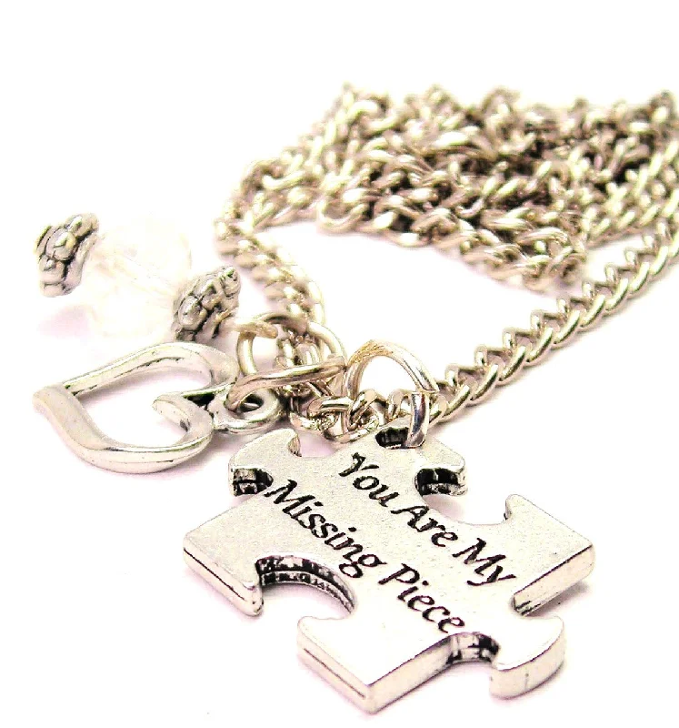 women's necklaces with small charm -You Are My Missing Piece Puzzle Piece Heart And Crystal Necklace