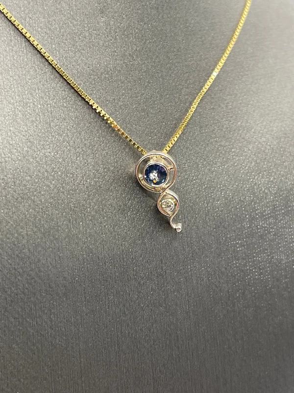 women's necklaces vintage style -Ladies antique 14 Karat Solid Yellow and White Gold Sapphire and Diamond Necklace