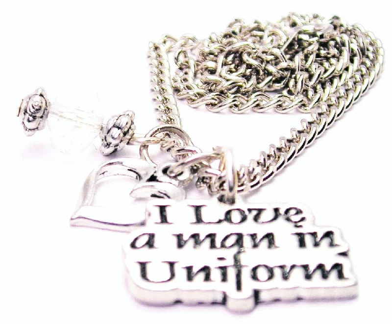 women's necklaces minimalist pendant -I Love A Man In Uniform Heart And Crystal Necklace