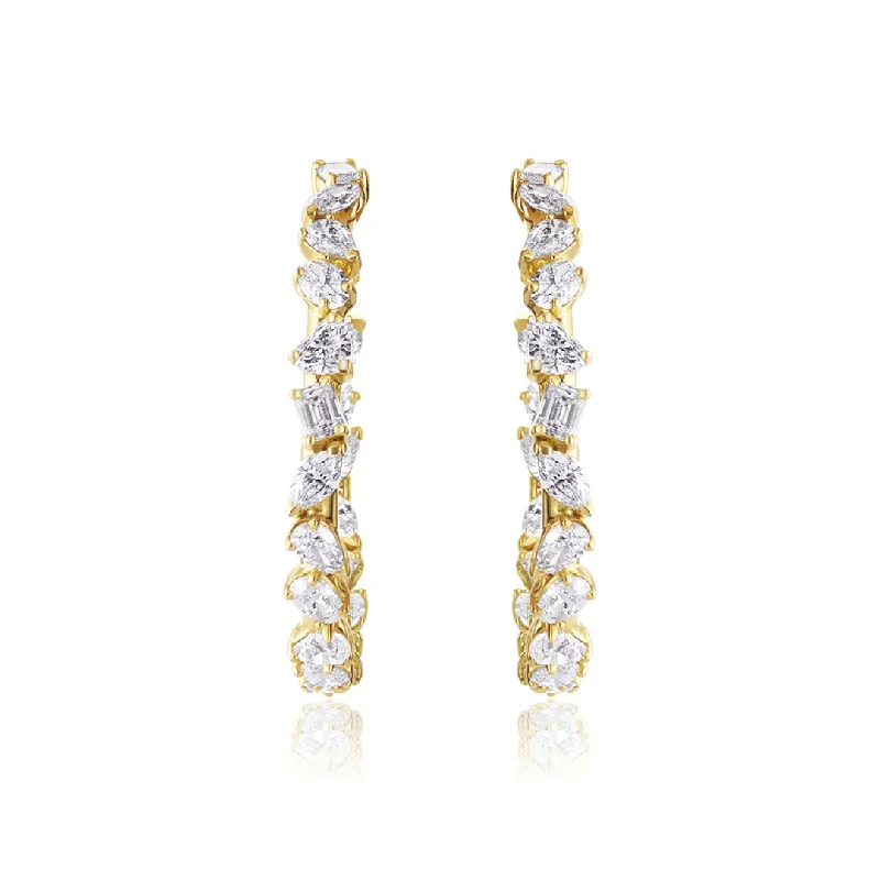 women's earrings luxurious glow -7.79 Carat Natural Diamond Mixed Shape Fancy Hoop Earring in 18K Yellow Gold