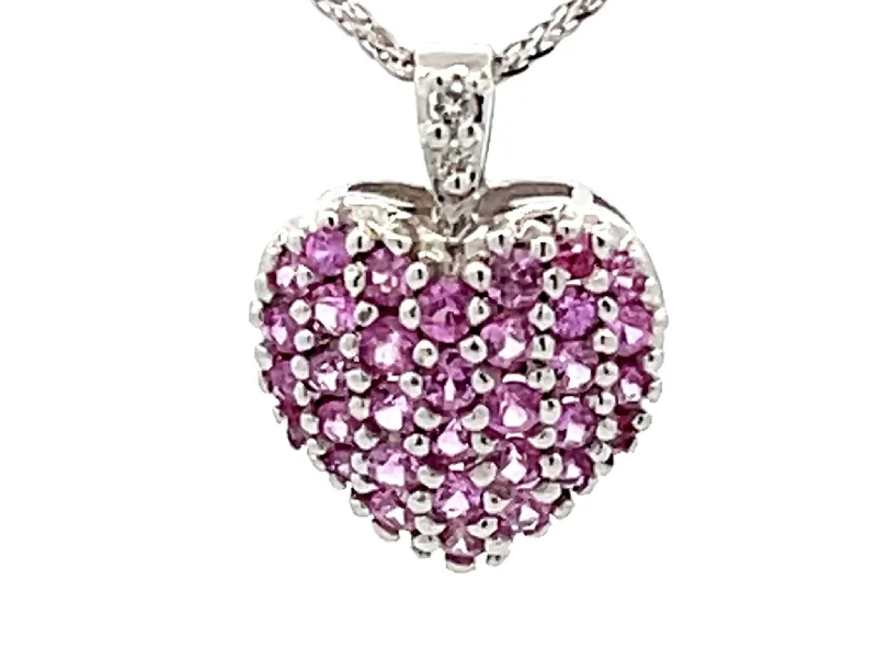 women's necklaces high-end fashion -Pink Topaz and Diamond Heart Necklace 14K White Gold