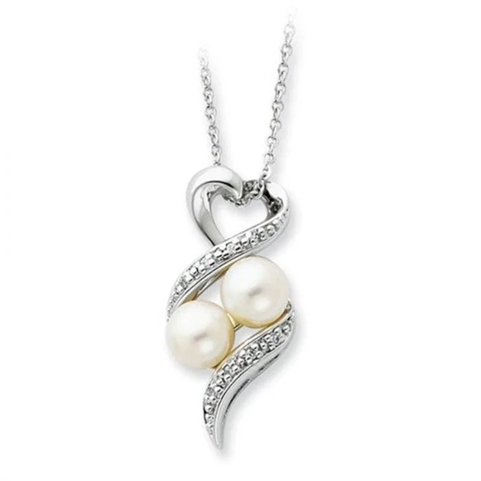 women's necklaces birthstone charm -Sterling Silver 2 Peas In A Pod Freshwater Pearl & Cubic Zirconia Motherhood/Friendship Necklace