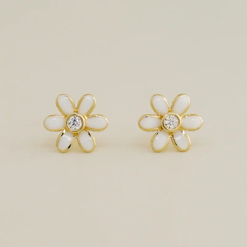 women's earrings rose gold -White Daisy Flower Stud Earrings