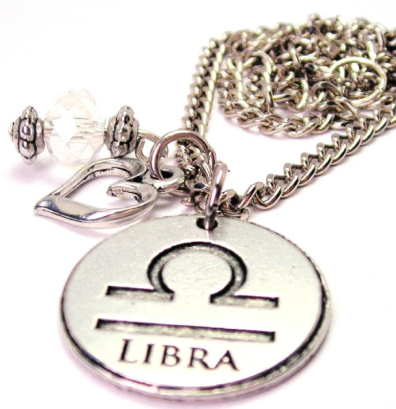 women's necklaces with birthstone -Libra Circle Heart And Crystal Necklace