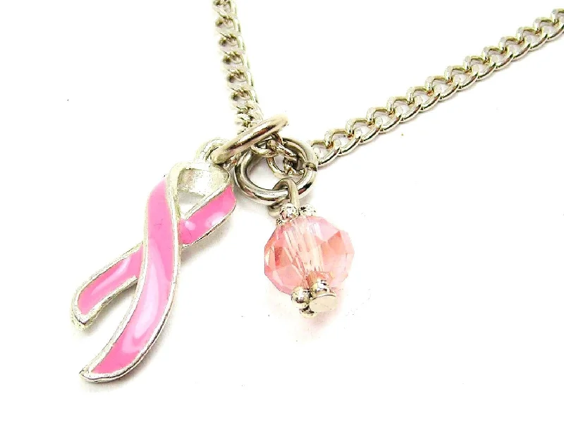 women's necklaces for daily wear -Breast Cancer Awareness Ribbon Single Charm Necklace