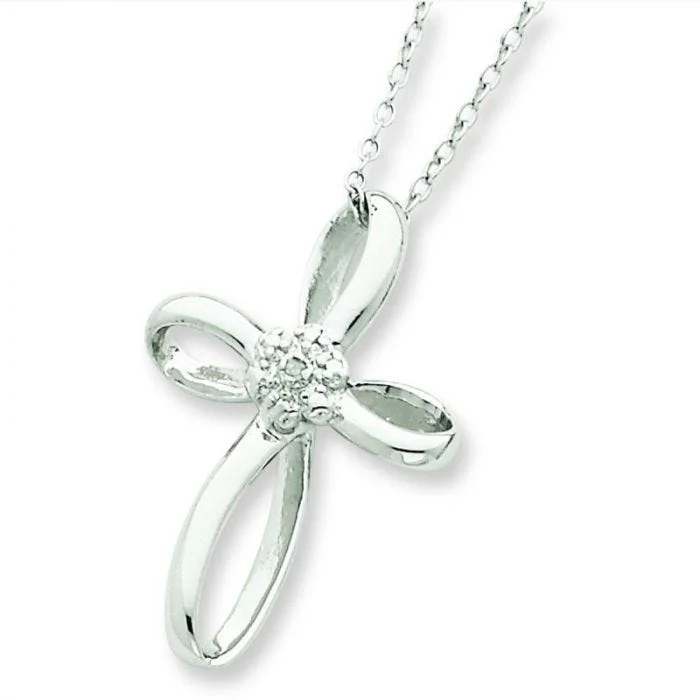 women's necklaces emerald -Sterling Silver Cross Diamond 18" Necklace