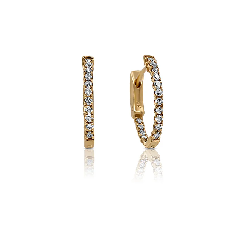 women's earrings modern and sleek -0.49 Cttw Round Diamond 14K Yellow Gold Hoop Earrings