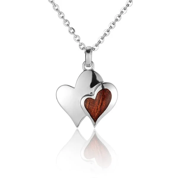 women's necklaces crystal pendant -Sterling Silver Koa Wood Double Heart Pendant 18" Necklace