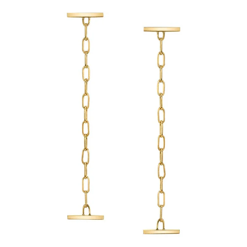 women's earrings trendy look -Bar & Chain Drop Studs