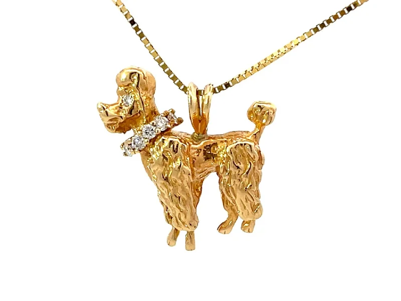 women's necklaces floral engraving -14K Solid Gold Poodle Diamond Dog Necklace