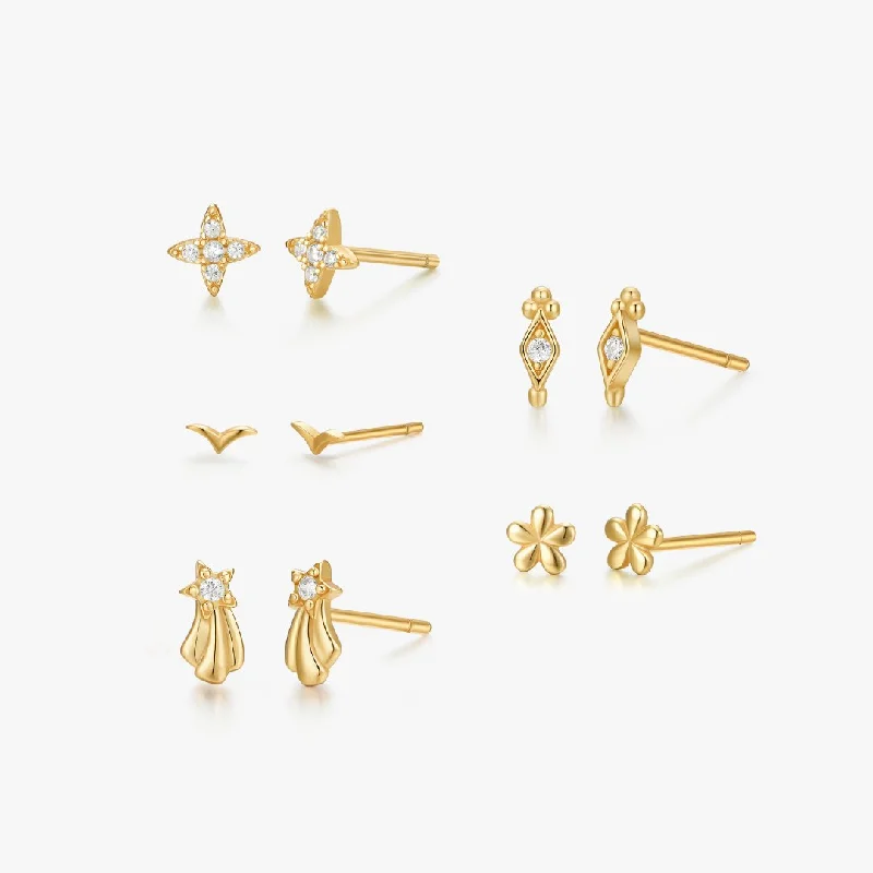 women's earrings diamond cluster -Gold Micro Studs Bundle