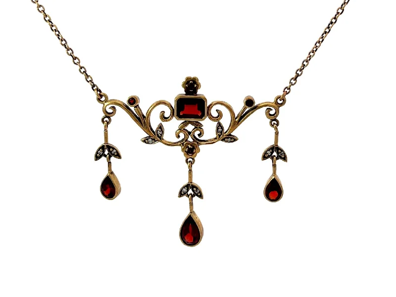 women's necklaces classic style -Renaissance Diamond and Red Garnet Dangly Necklace 9k Rose Gold