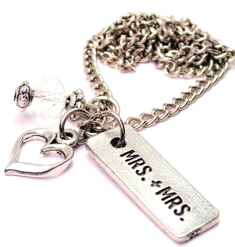 women's necklaces diamond -Mrs. And Mrs. Tab Necklace with Small Heart