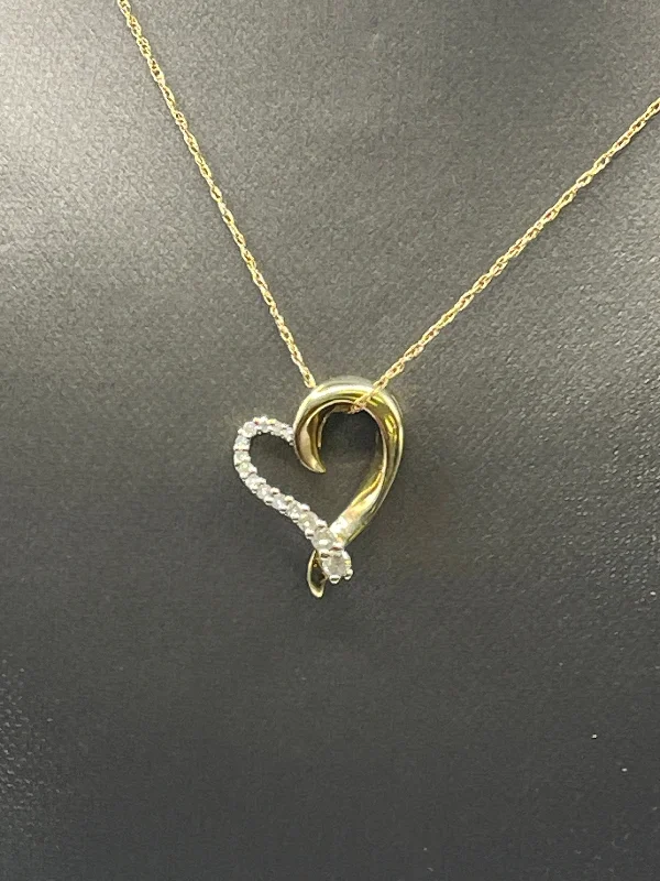 women's necklaces choker style -Ladies 10 Karat Solid Yellow Gold Diamond Heart Necklace