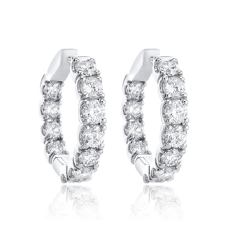 women's earrings vintage style -8.00 Cttw Round Diamond Inside out Hoops set in 14k White Gold