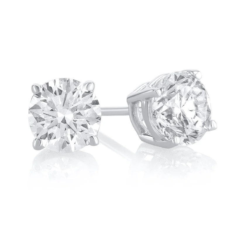 women's earrings stacking set -1.50 Carat 4 Prong Basket Set Lab Grown Diamond Studs in 14K White Gold