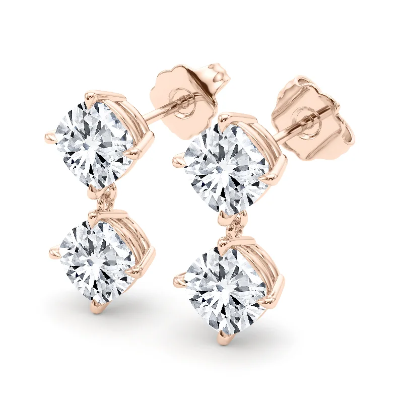 women's earrings glowing elegance -Twin Cushion Cut Diamond Earrings