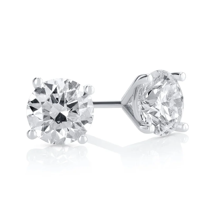 women's earrings huggie earrings -2.01 Carat Round Lab Grown Diamond Ear Studs set in 14K White Gold (4 Prong Setting)