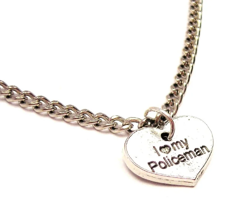 women's necklaces petite charm -I Love My Policeman Heart Single Charm Necklace