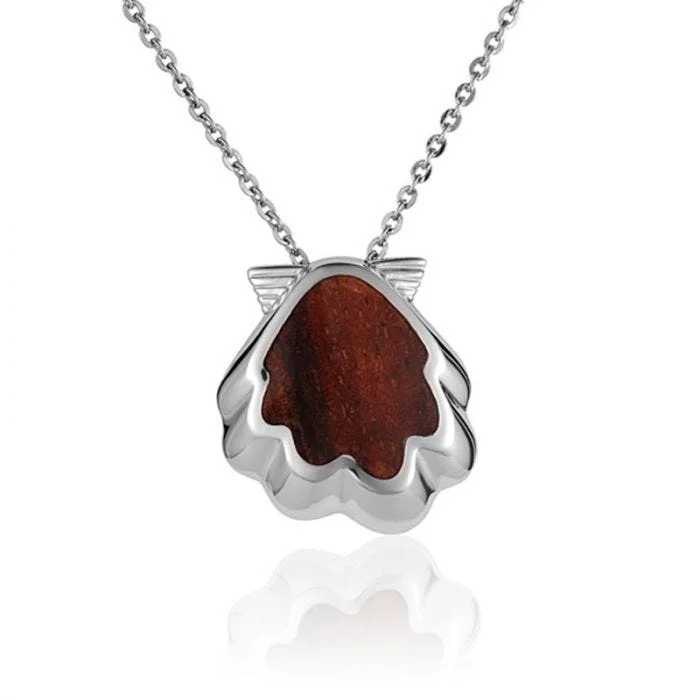 women's necklaces fine jewelry -Sterling Silver Koa Wood Sunrise Seashell Pendant18" Necklace