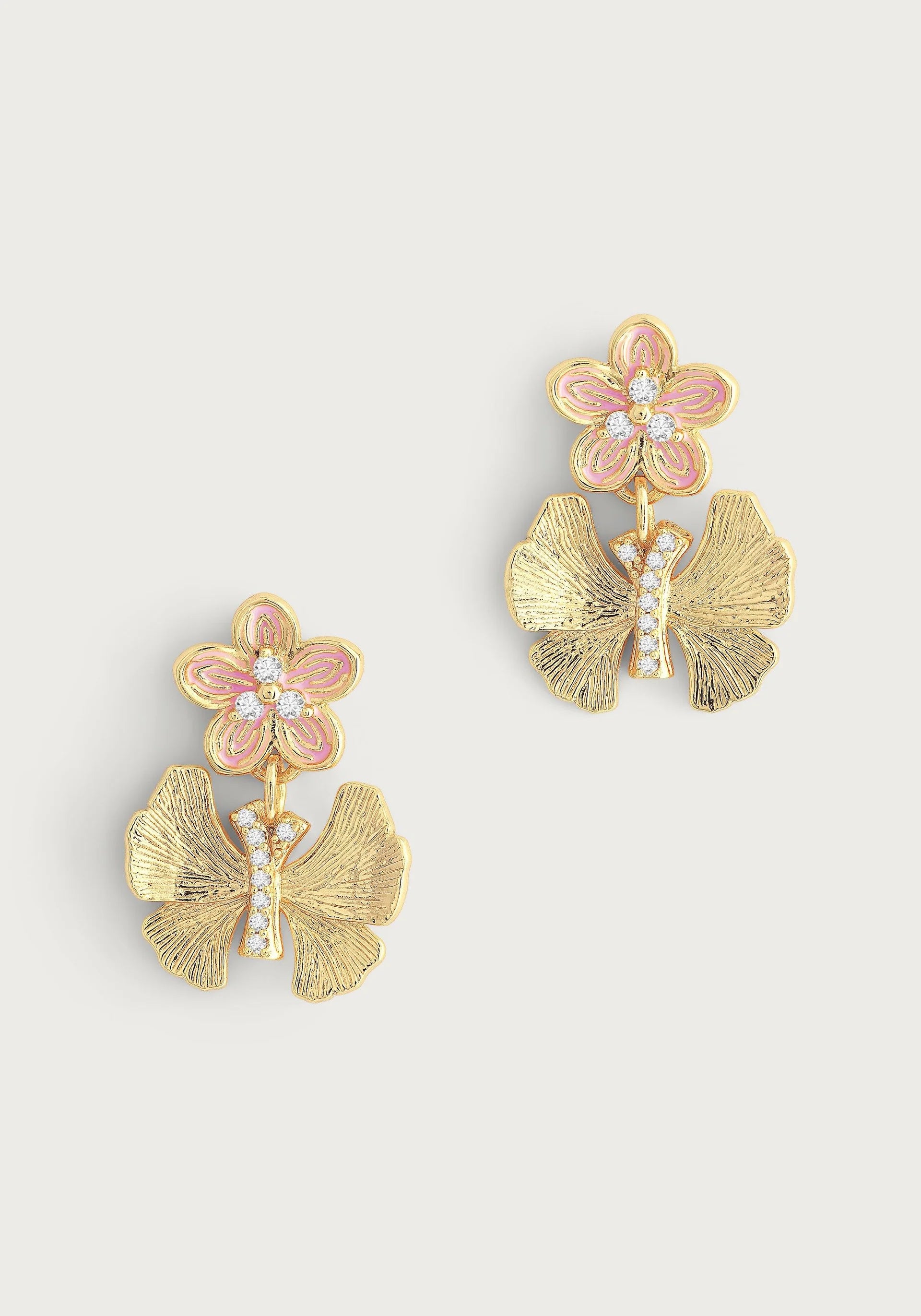 women's earrings modern and sleek -Butterfly With Enamel Flower Earrings