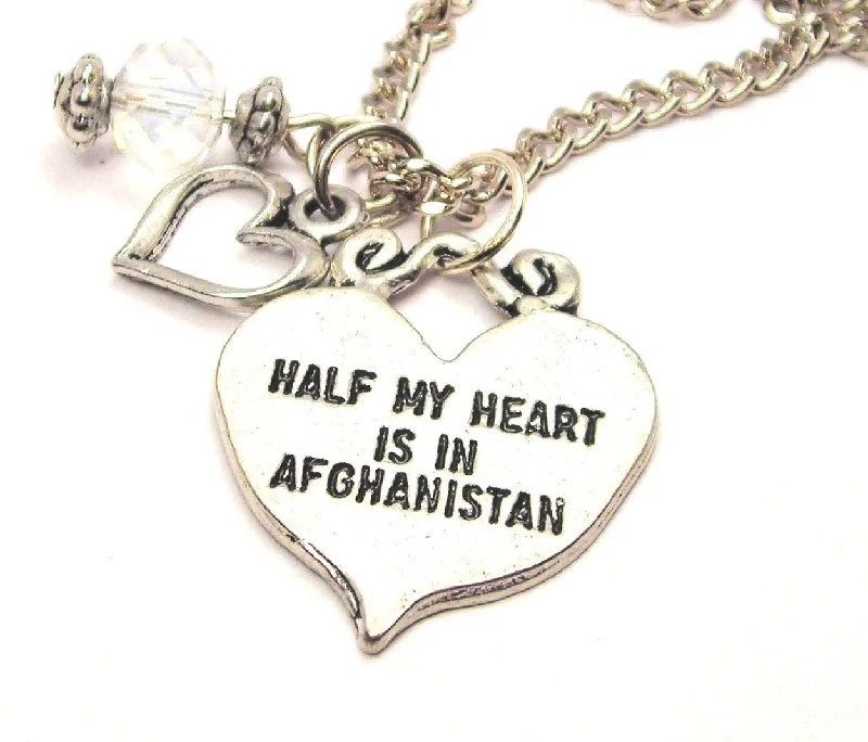 women's necklaces eye-catching beauty -Half My Heart Is In Afghanistan Necklace with Small Heart