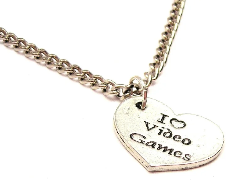 women's necklaces pearl strand -I Love Video Games Heart Single Charm Necklace