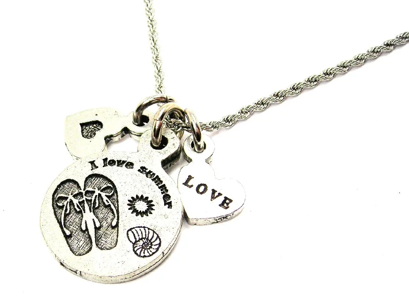 women's necklaces luxury collection -I Love Summer Flip Flops With Seashell Stainless Steel Rope Chain Necklace