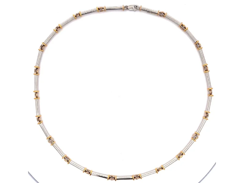 women's necklaces eco-friendly -Platinum Barrel Sectional Necklace with 18k Yellow Gold Accents