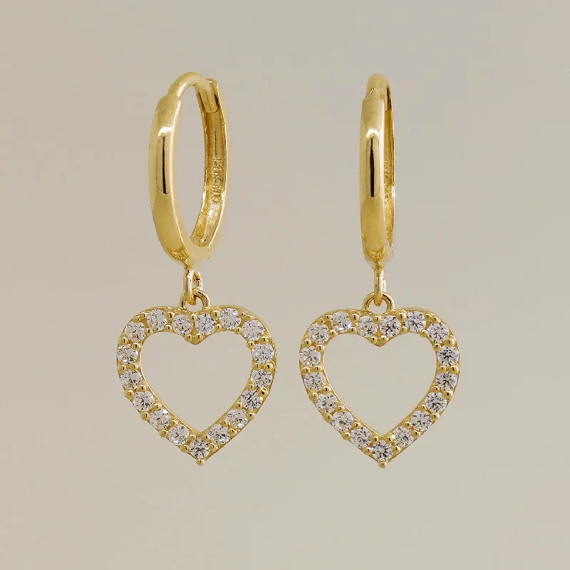 women's earrings Christmas gift -Open Heart drop with CZ Earrings