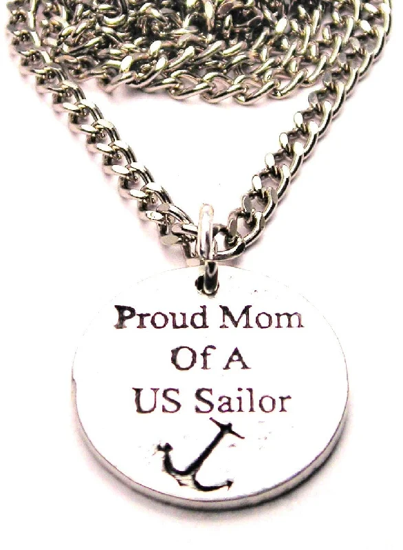 women's necklaces minimalist style -Proud Mom Of A Us Sailor Single Charm Necklace