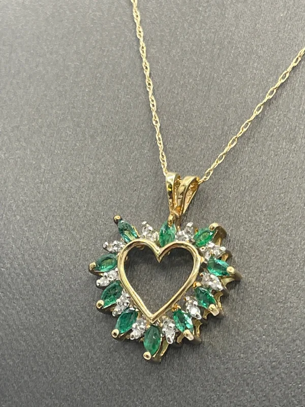 women's necklaces elegant touch -Ladies 10 Karat Yellow Gold & Diamond Heart Necklace & Chain